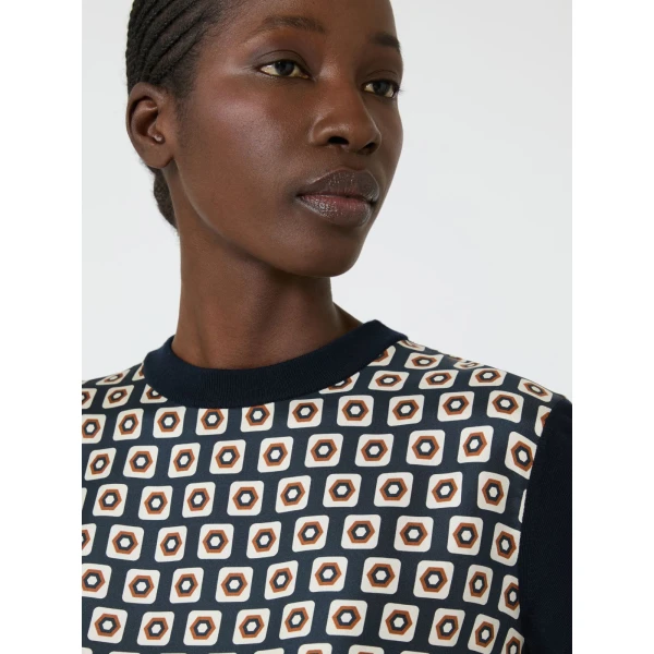 Max Mara Coccole Printed Silk and Wool Jumper in Ultramarine | Sweaters | Luxury Shoes 