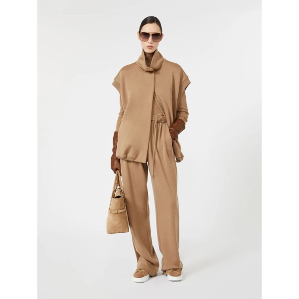 Max Mara Collana Oversized Sleeveless Wool Jersey Jacket in Camel | Blazers | Luxury Shoes 