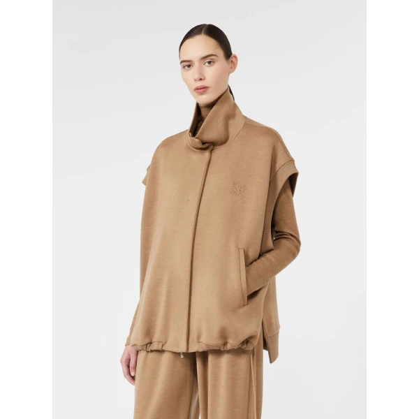 Max Mara Collana Oversized Sleeveless Wool Jersey Jacket in Camel | Blazers | Luxury Shoes 