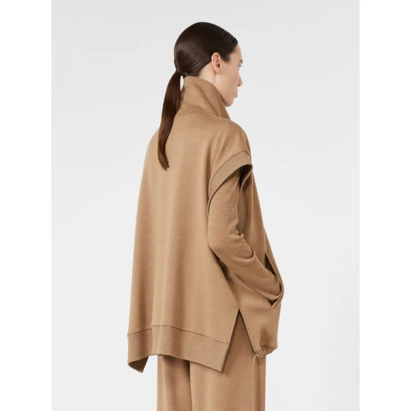Max Mara Collana Oversized Sleeveless Wool Jersey Jacket in Camel | Blazers | Luxury Shoes 