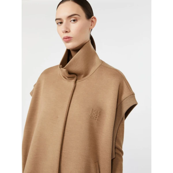 Max Mara Collana Oversized Sleeveless Wool Jersey Jacket in Camel | Blazers | Luxury Shoes 