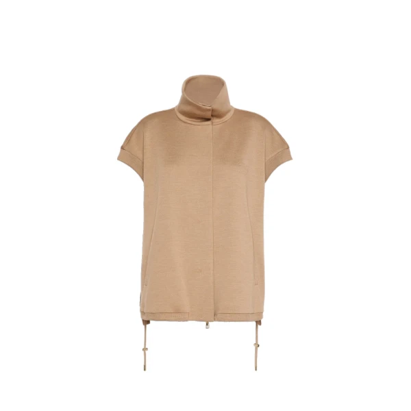 Collana Oversized Sleeveless Wool Jersey Jacket in Camel