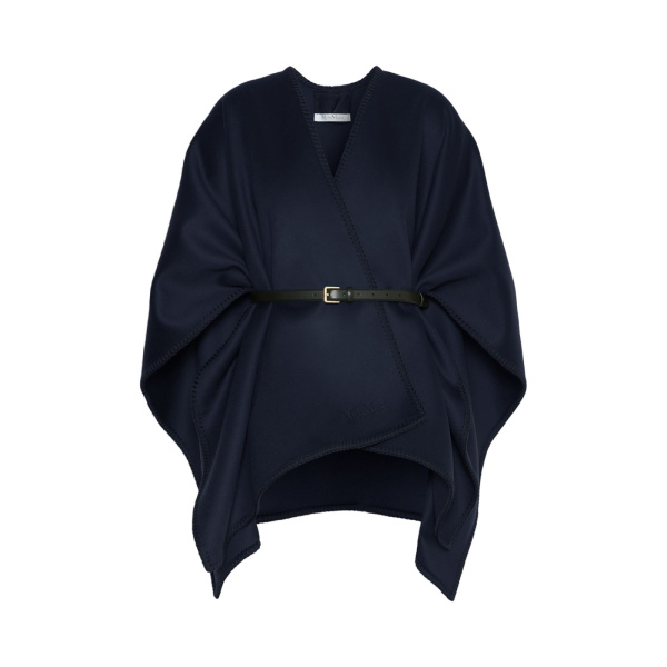 Max Mara Colomba Double Wool Broadcloth Cloak in Midnight Blue | Coats | Luxury Shoes 