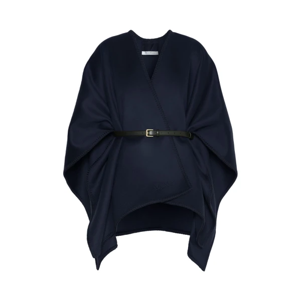 Max Mara Colomba Double Wool Broadcloth Cloak in Midnight Blue | Coats | Luxury Shoes 