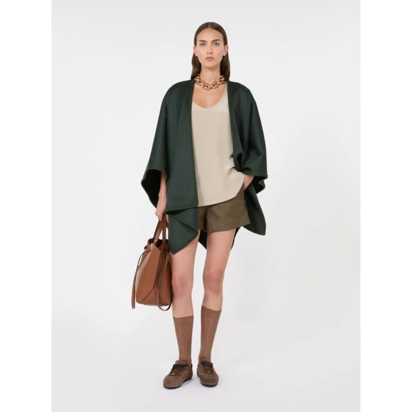 Max Mara Colomba Double Wool Broadcloth Cloak in Moss Green | Coats | Luxury Shoes 