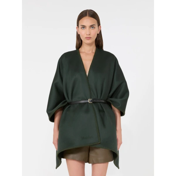 Max Mara Colomba Double Wool Broadcloth Cloak in Moss Green | Coats | Luxury Shoes 