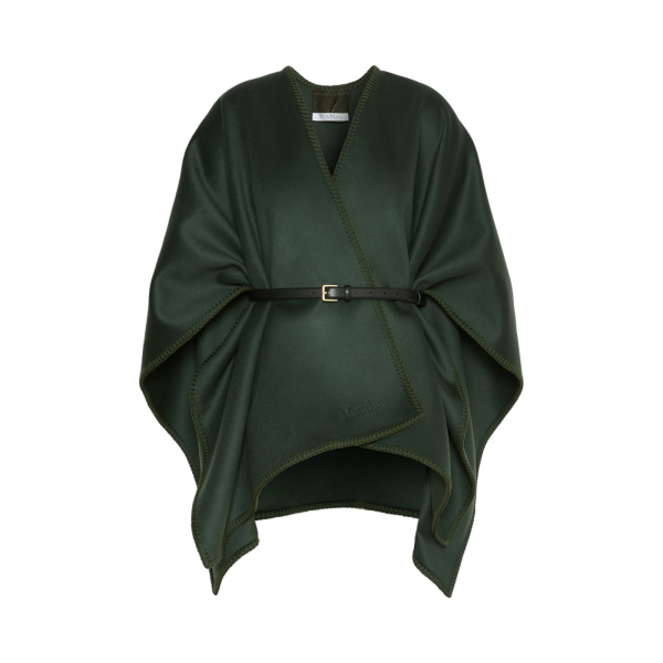Max Mara Colomba Double Wool Broadcloth Cloak in Moss Green | Coats | Luxury Shoes 