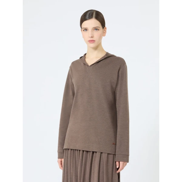 Max Mara Comica Silk-Blend Jersey Sweatshirt in Mud | Sweaters | Luxury Shoes 