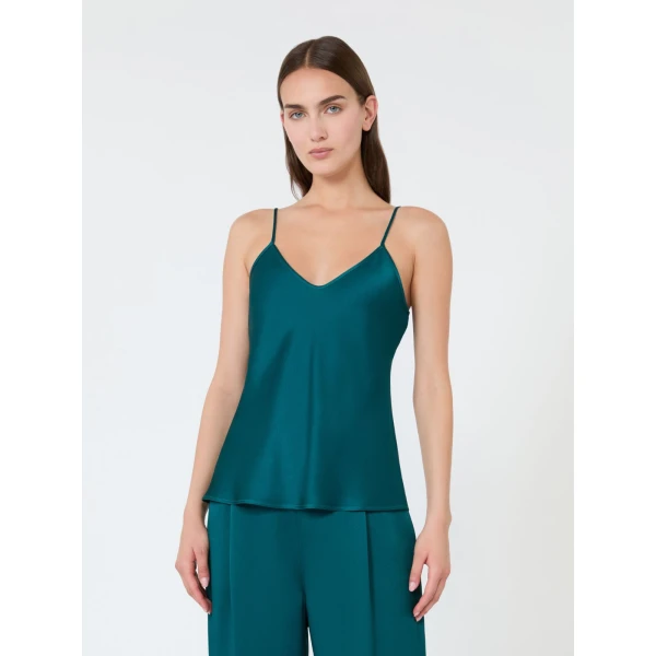 Max Mara Comma Envers Satin Camisole in Oil Green | Camisoles | Luxury Shoes 