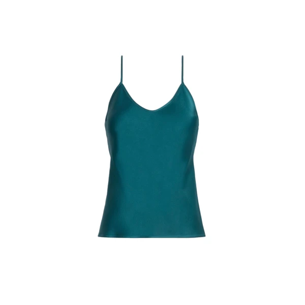 Max Mara Comma Envers Satin Camisole in Oil Green | Camisoles | Luxury Shoes 