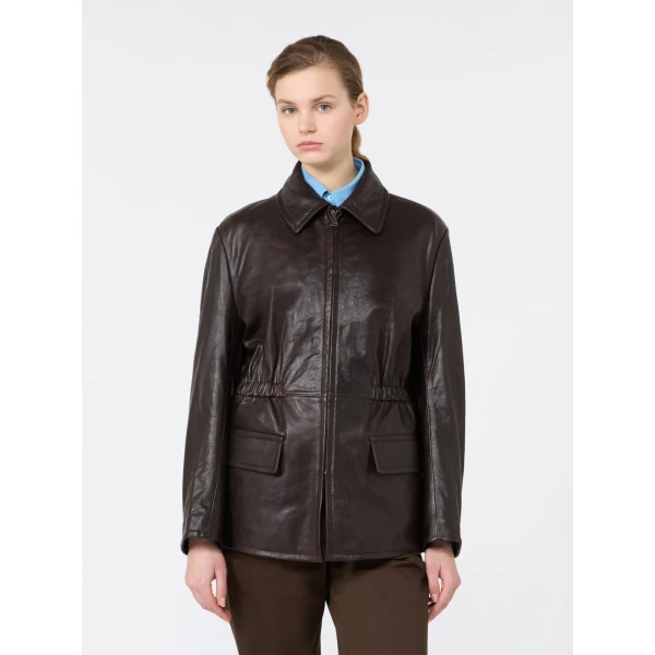 Max Mara Como Leather Biker Jacket in Dark Brown | Leather Jackets | Luxury Shoes 