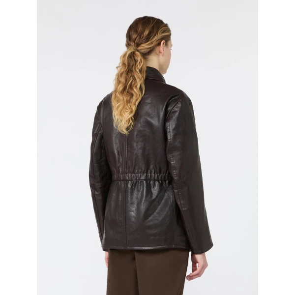 Max Mara Como Leather Biker Jacket in Dark Brown | Leather Jackets | Luxury Shoes 