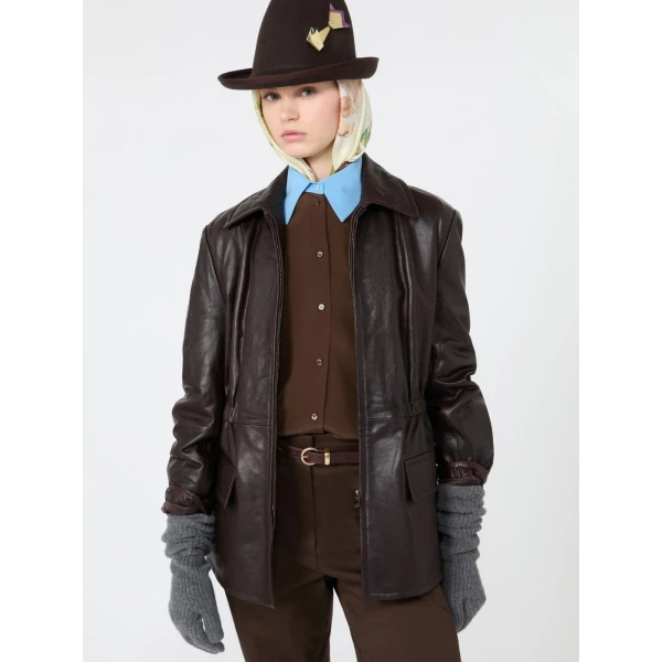 Max Mara Como Leather Biker Jacket in Dark Brown | Leather Jackets | Luxury Shoes 