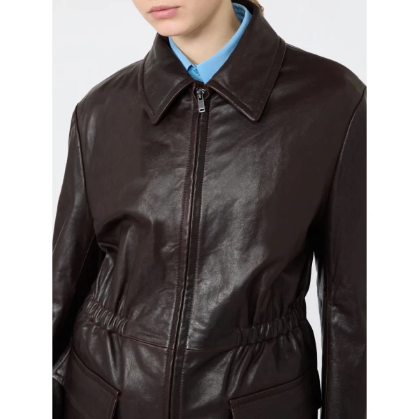 Max Mara Como Leather Biker Jacket in Dark Brown | Leather Jackets | Luxury Shoes 