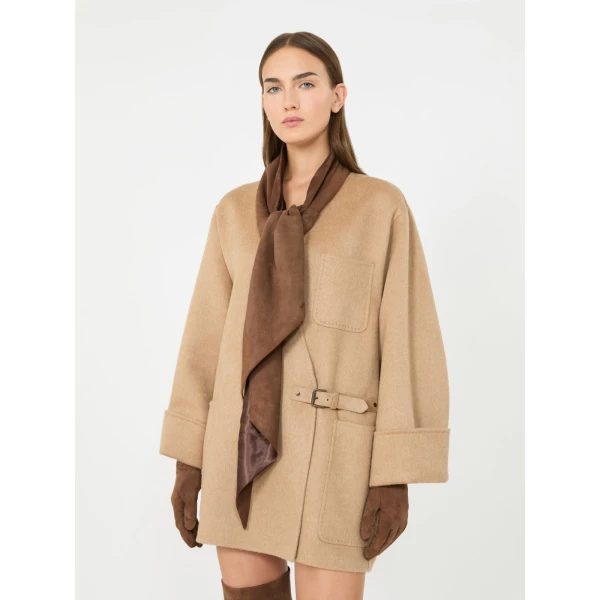 Max Mara Comune Suede Scarf in Brown | Scarves | Luxury Shoes 