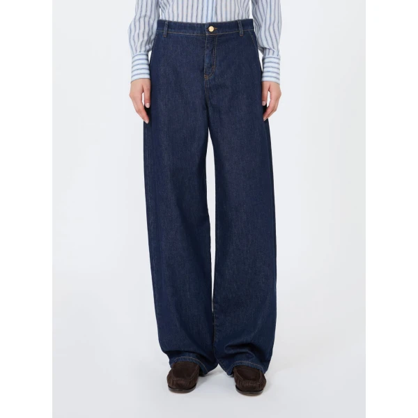 Max Mara Conico Barrel-Leg Denim Trousers in Navy | Denim | Luxury Shoes 