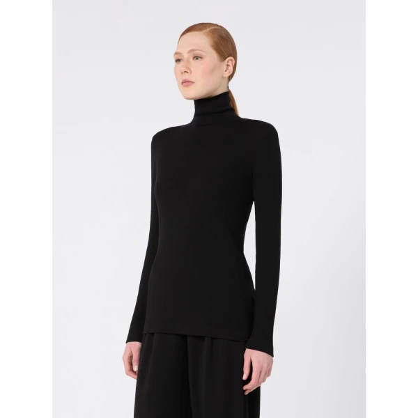 Max Mara Cono Wool Jersey Polo-Neck Sweater in Black | Turtlenecks | Luxury Shoes 