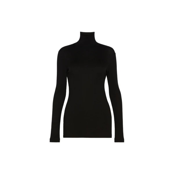 Cono Wool Jersey Polo-Neck Sweater in Black