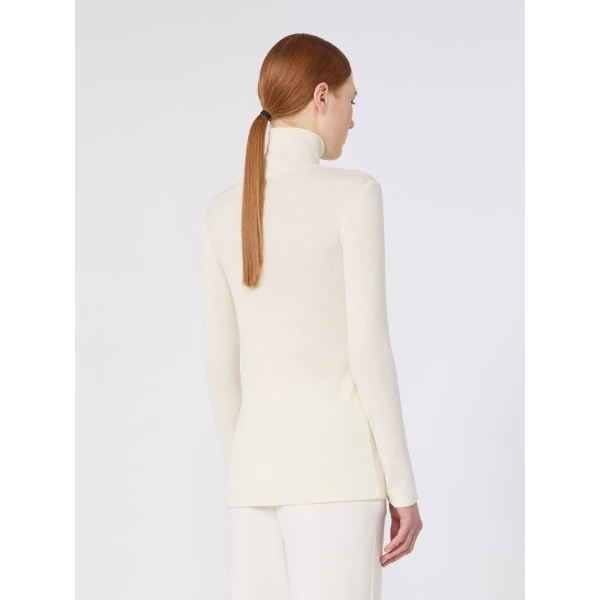 Max Mara Cono Wool Jersey Polo-Neck Sweater in White | Turtlenecks | Luxury Shoes 