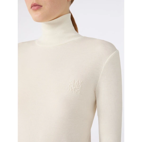 Max Mara Cono Wool Jersey Polo-Neck Sweater in White | Turtlenecks | Luxury Shoes 