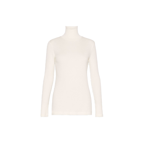 Max Mara Cono Wool Jersey Polo-Neck Sweater in White | Turtlenecks | Luxury Shoes 