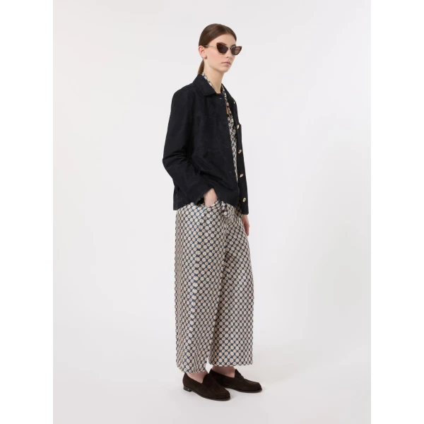 Max Mara Cora Printed Silk Pyjama Shirt in Navy | Shirts | Luxury Shoes 