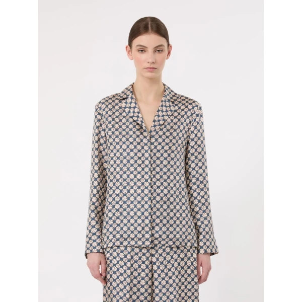 Max Mara Cora Printed Silk Pyjama Shirt in Navy | Shirts | Luxury Shoes 