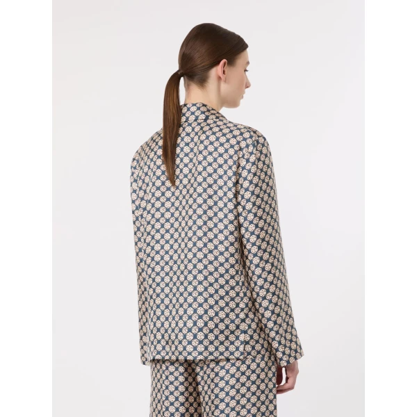 Max Mara Cora Printed Silk Pyjama Shirt in Navy | Shirts | Luxury Shoes 