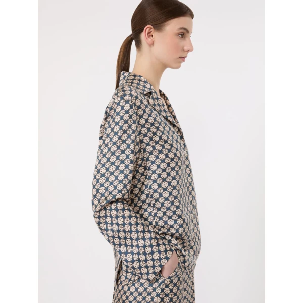 Max Mara Cora Printed Silk Pyjama Shirt in Navy | Shirts | Luxury Shoes 
