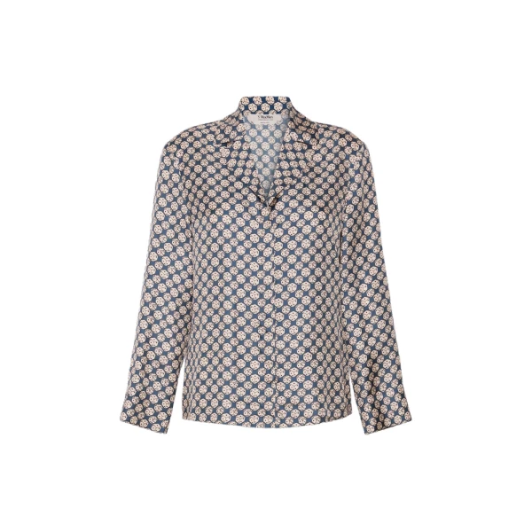 Max Mara Cora Printed Silk Pyjama Shirt in Navy | Shirts | Luxury Shoes 