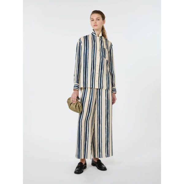 Max Mara Corona Printed Silk Twill Shirt in Navy | Shirts | Luxury Shoes 