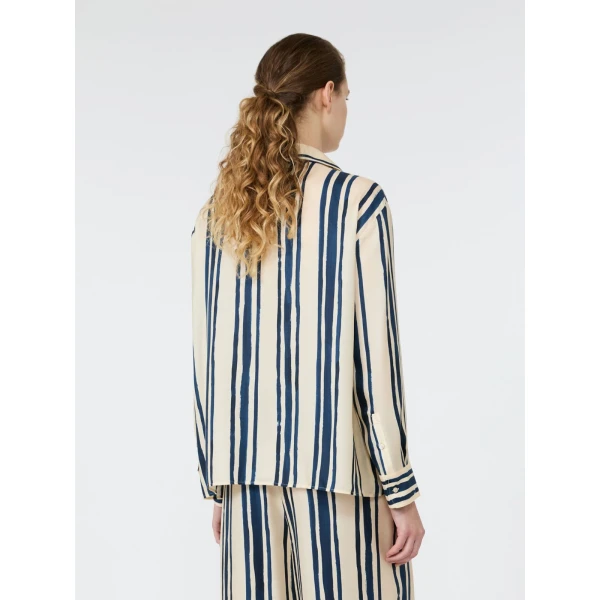 Max Mara Corona Printed Silk Twill Shirt in Navy | Shirts | Luxury Shoes 