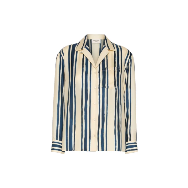 Max Mara Corona Printed Silk Twill Shirt in Navy | Shirts | Luxury Shoes 