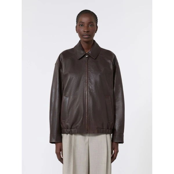 Max Mara Cose Nappa Leather Bomber Jacket in Dark Brown | Leather Jackets | Luxury Shoes 