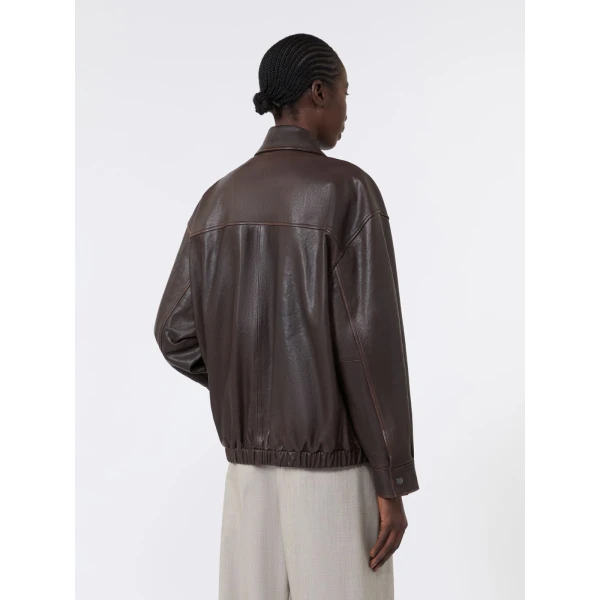 Max Mara Cose Nappa Leather Bomber Jacket in Dark Brown | Leather Jackets | Luxury Shoes 