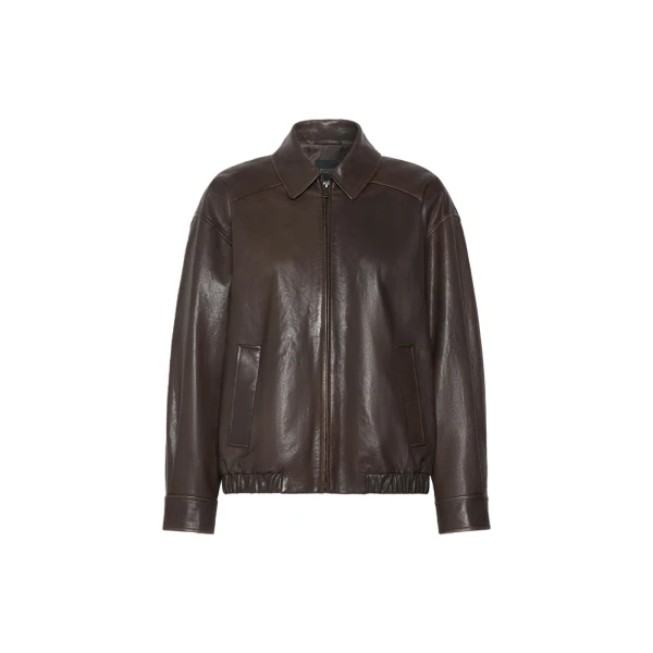 Max Mara Cose Nappa Leather Bomber Jacket in Dark Brown | Leather Jackets | Luxury Shoes 