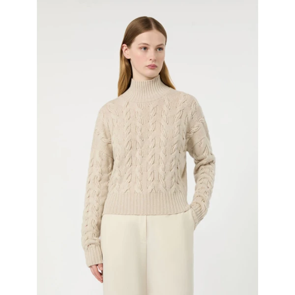 Max Mara Cosmo Wool and Cashmere Cable Sweater in Beige | Sweaters | Luxury Shoes 