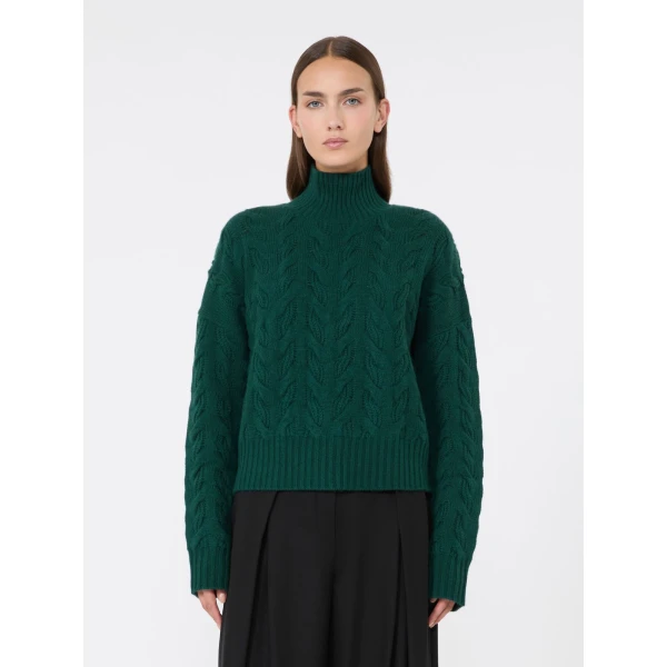 Max Mara Cosmo Wool and Cashmere Cable Sweater in Green | Sweaters | Luxury Shoes 