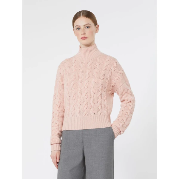 Max Mara Cosmo Wool and Cashmere Cable Sweater in Pink | Sweaters | Luxury Shoes 
