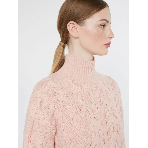 Max Mara Cosmo Wool and Cashmere Cable Sweater in Pink | Sweaters | Luxury Shoes 