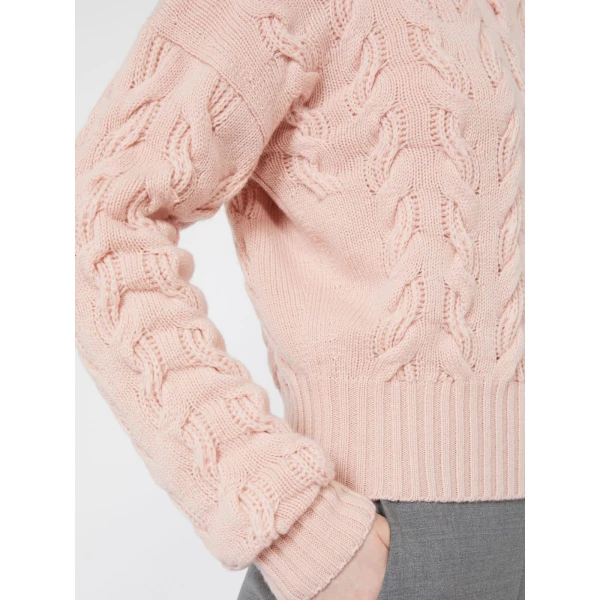 Max Mara Cosmo Wool and Cashmere Cable Sweater in Pink | Sweaters | Luxury Shoes 