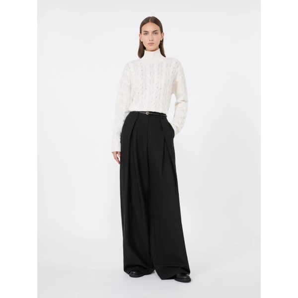 Max Mara Cosmo Wool and Cashmere Cable Sweater in White | Sweaters | Luxury Shoes 
