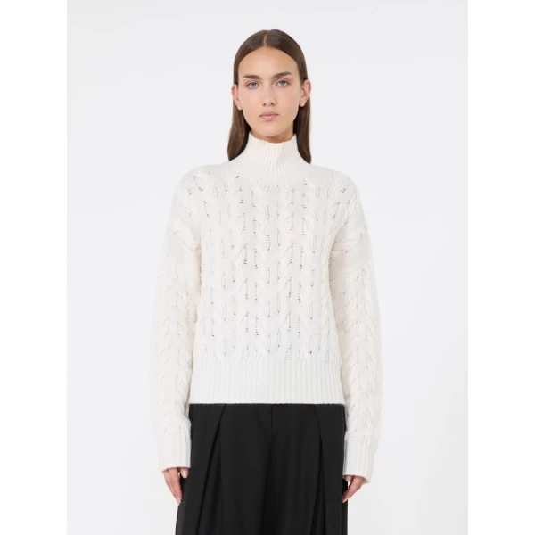 Max Mara Cosmo Wool and Cashmere Cable Sweater in White | Sweaters | Luxury Shoes 