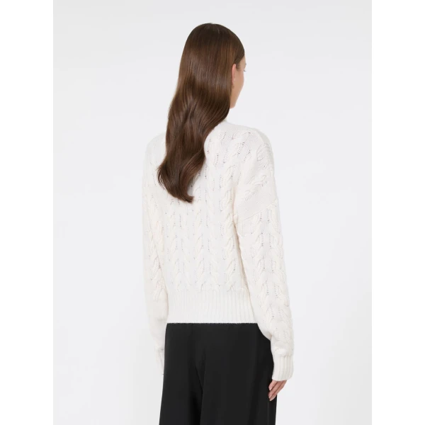 Max Mara Cosmo Wool and Cashmere Cable Sweater in White | Sweaters | Luxury Shoes 