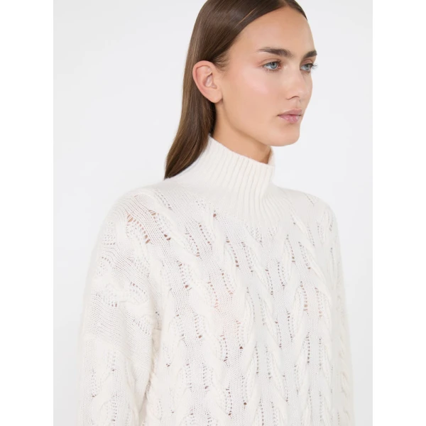 Max Mara Cosmo Wool and Cashmere Cable Sweater in White | Sweaters | Luxury Shoes 
