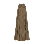 Max Mara Costone Sleeveless Plisse Taffeta Dress in Mud | Maxi Dresses | Luxury Shoes 