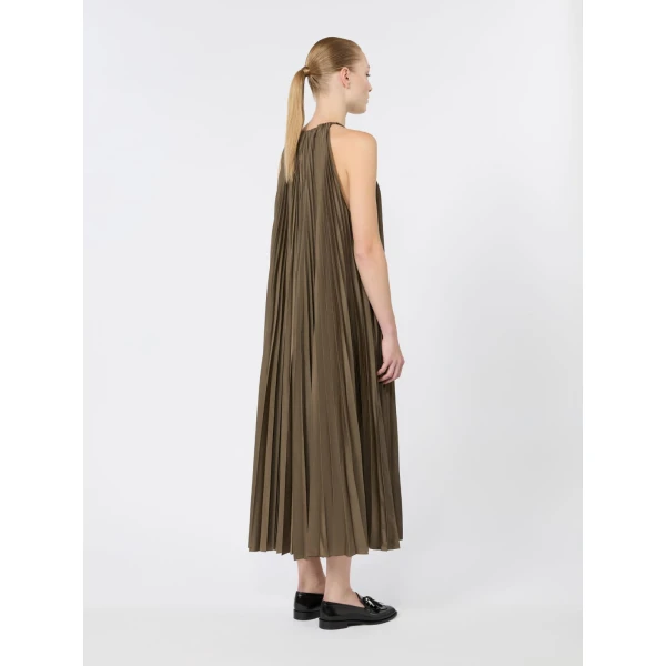 Max Mara Costone Sleeveless Plisse Taffeta Dress in Mud | Maxi Dresses | Luxury Shoes 