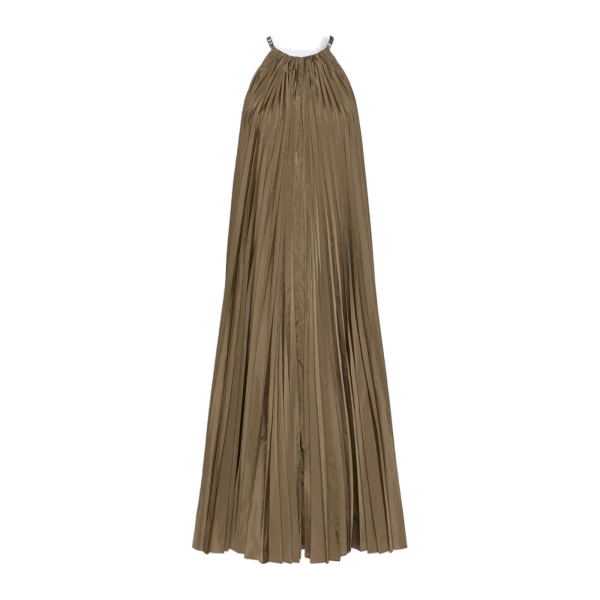 Costone Sleeveless Plisse Taffeta Dress in Mud