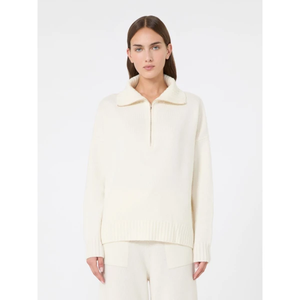 Max Mara Crasso Cashmere High-Neck Sweater in White | Turtlenecks | Luxury Shoes 