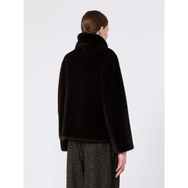 Max Mara Crea Fluffy-Textured Cropped Coat in Dark Brown | Coats | Luxury Shoes 